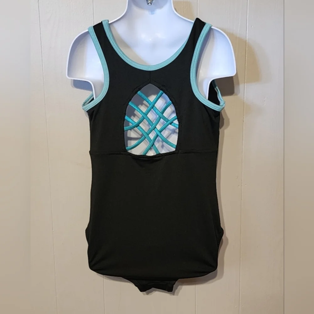 Justice Swimsuit One‎ Piece Black Blue Gold Swim Beach Size 10 A282